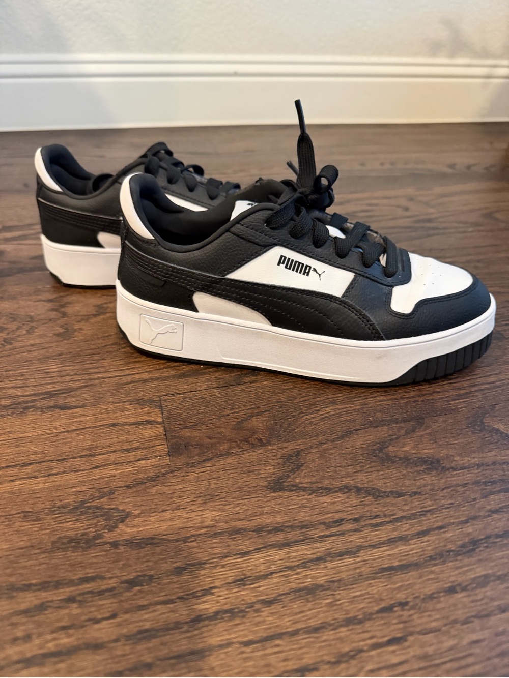 Puma Black and White Platform Court Sneakers